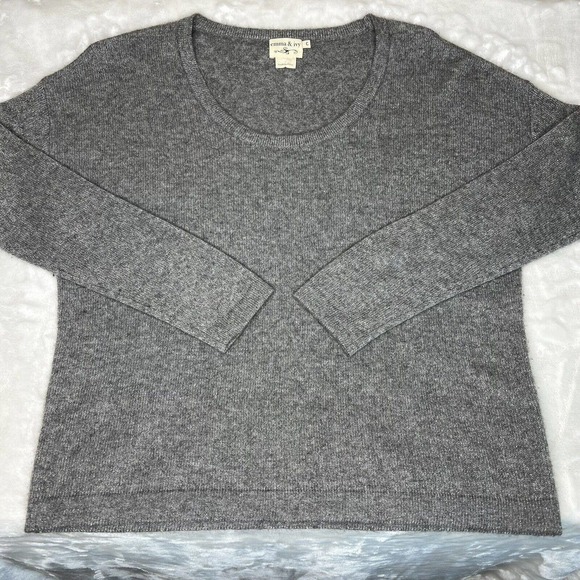 Emma & Ivy Women's Gray Metallic 100% Cashmere Pull Over Sweater Size L - Picture 9 of 10